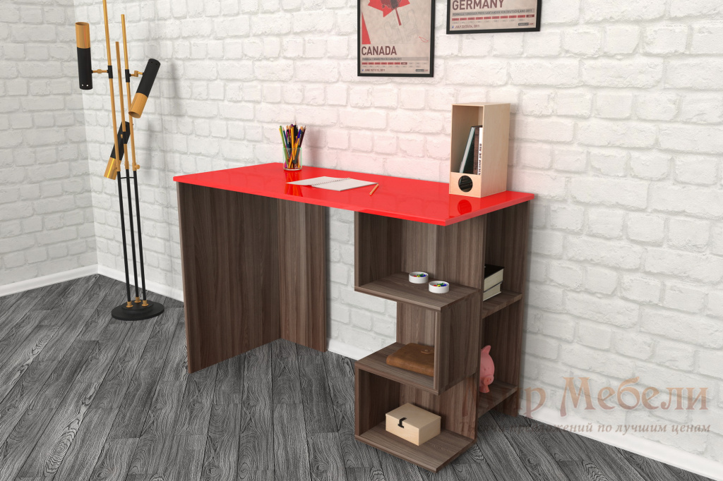 письменный стол Мебелеф 34 ясень шимо темный - красный глянец.jpg