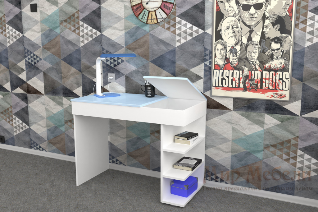 письменный стол Мебелеф 31 белый - голубой глянец о.jpg