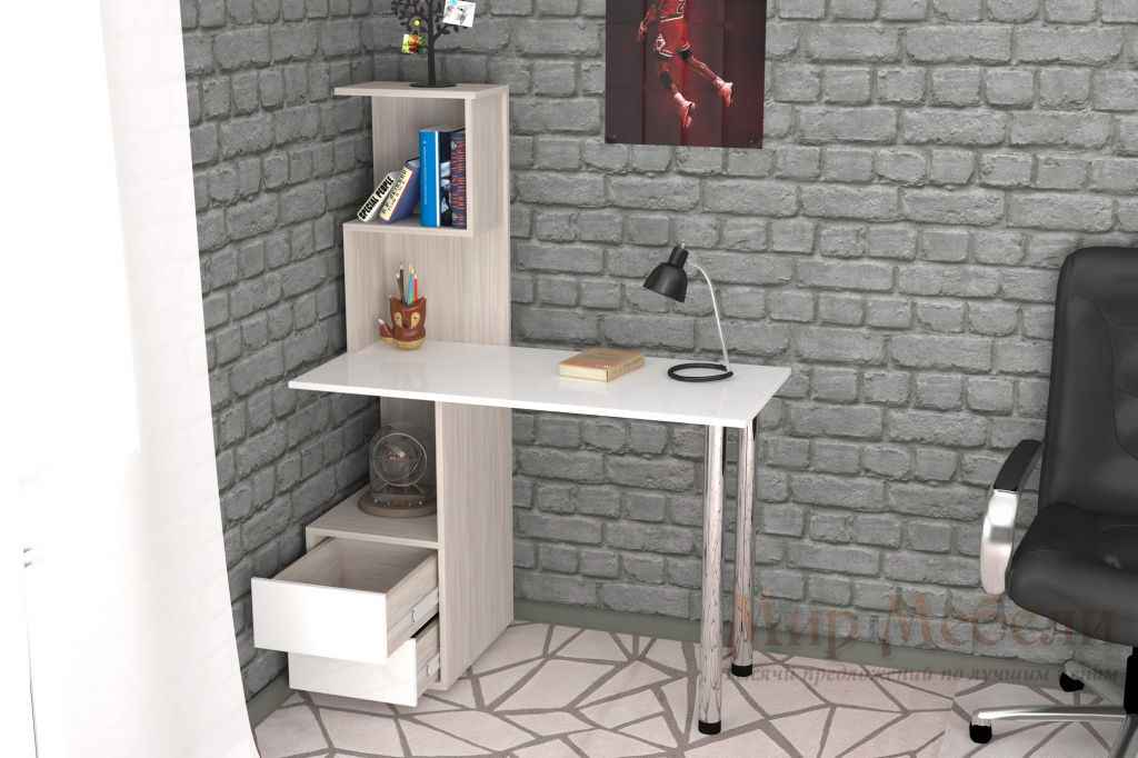 письменный стол Мебелеф 35 ясень шимо светлый - белый глянец о.jpg