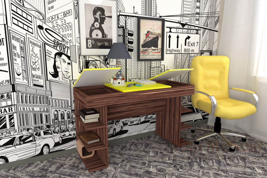 письменный стол Мебелеф 32 индиан эбони темный - желтый глянец о.jpg