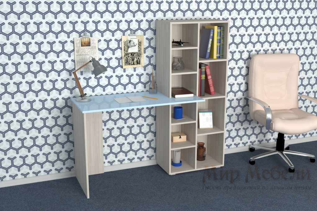 письменный стол Мебелеф 25 ясень шимо - голубой глянец.jpg